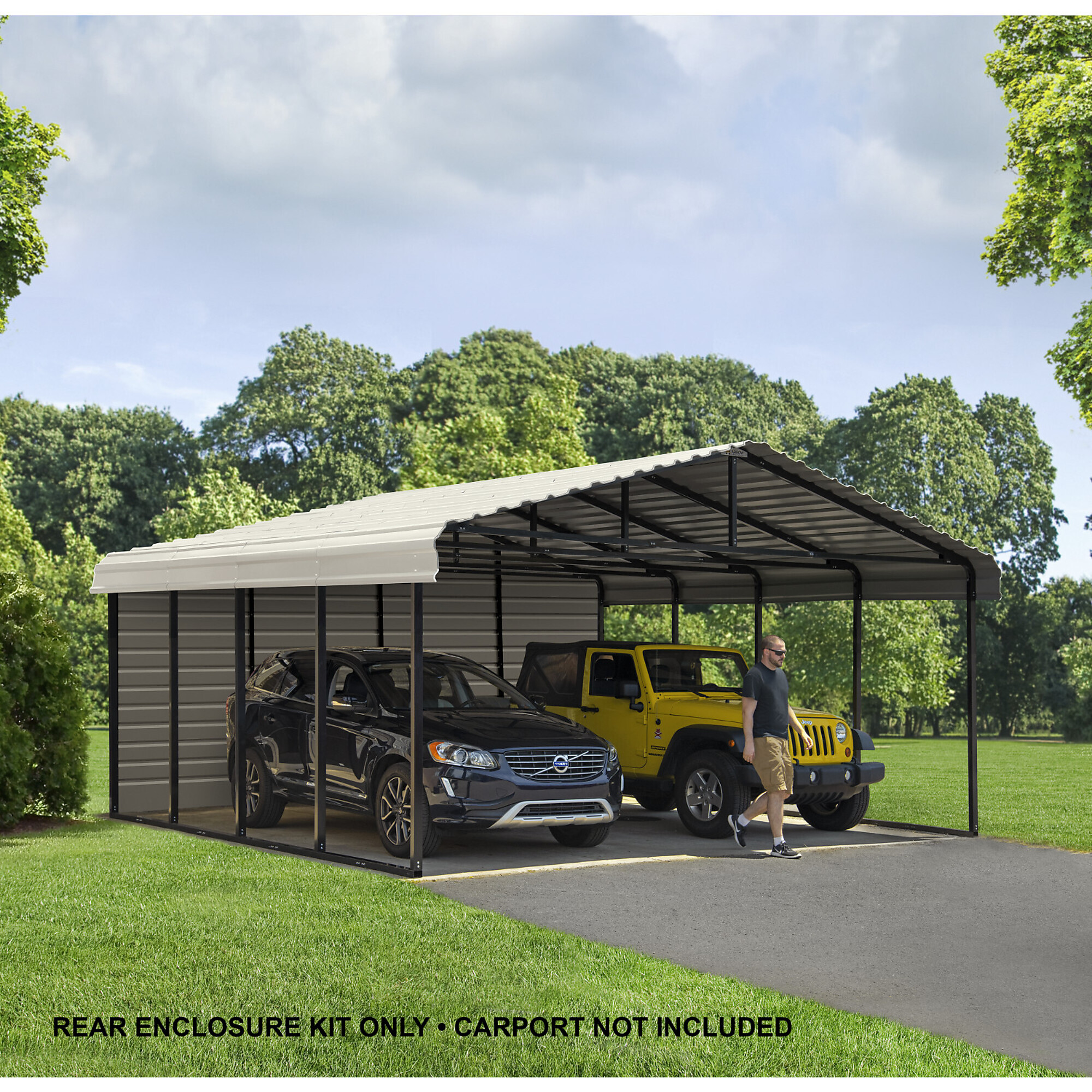 Arrow, Arrow Carport 20x9ft. Rear Enc, Width 243 in, Height 142.75 in, Cover Material Steel, Model# ECL2009EGXR